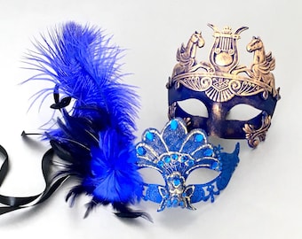 Pretty Blue and Gold Mask With Flower Detail - Etsy