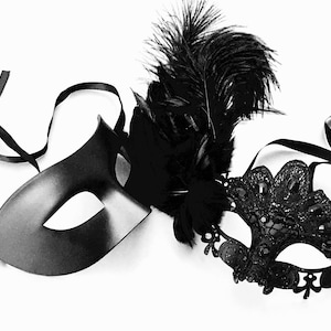 Black Masquerade Mask Set: Venetian Couple Masks for Ball or Halloween