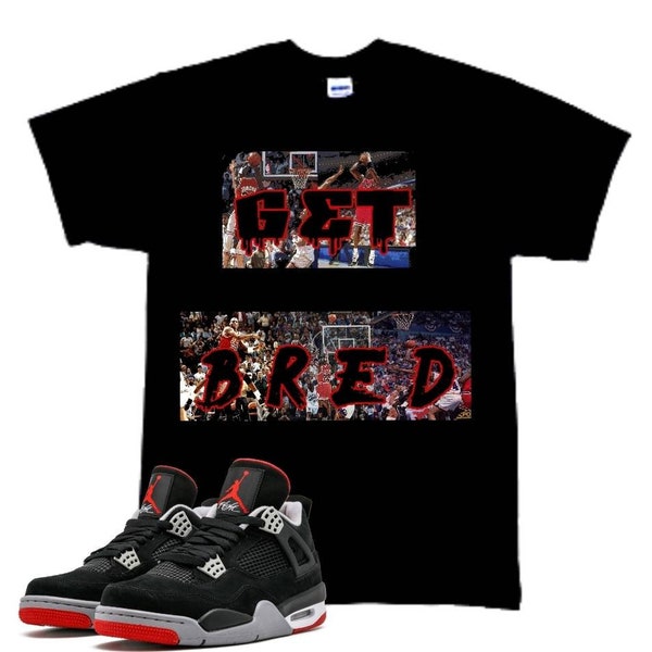 Get Bred Tee designed to go with Jordan 4 Bred sneakers