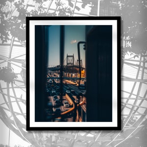 Astoria Queens NYC Triboro RFK Bridge between Subway Cars at Astoria Boulevard Station Photo Print by Vito Oliva