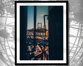 Astoria Queens NYC Triboro RFK Bridge between Subway Cars at Astoria Boulevard Station Photo Print by Vito Oliva