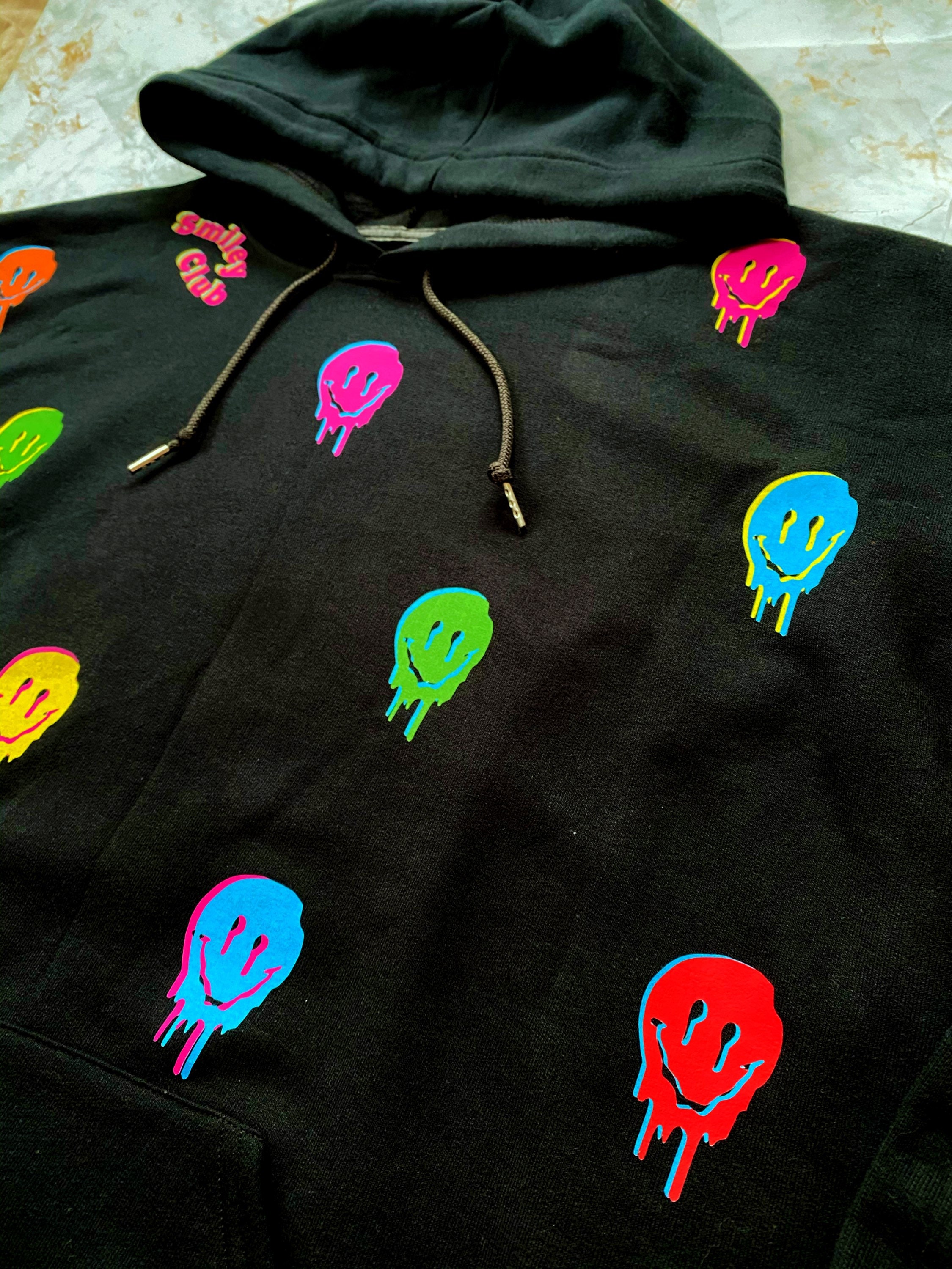 Neon Dripping Smiley Face Multicolored Sweatshirt Hoodie Etsy