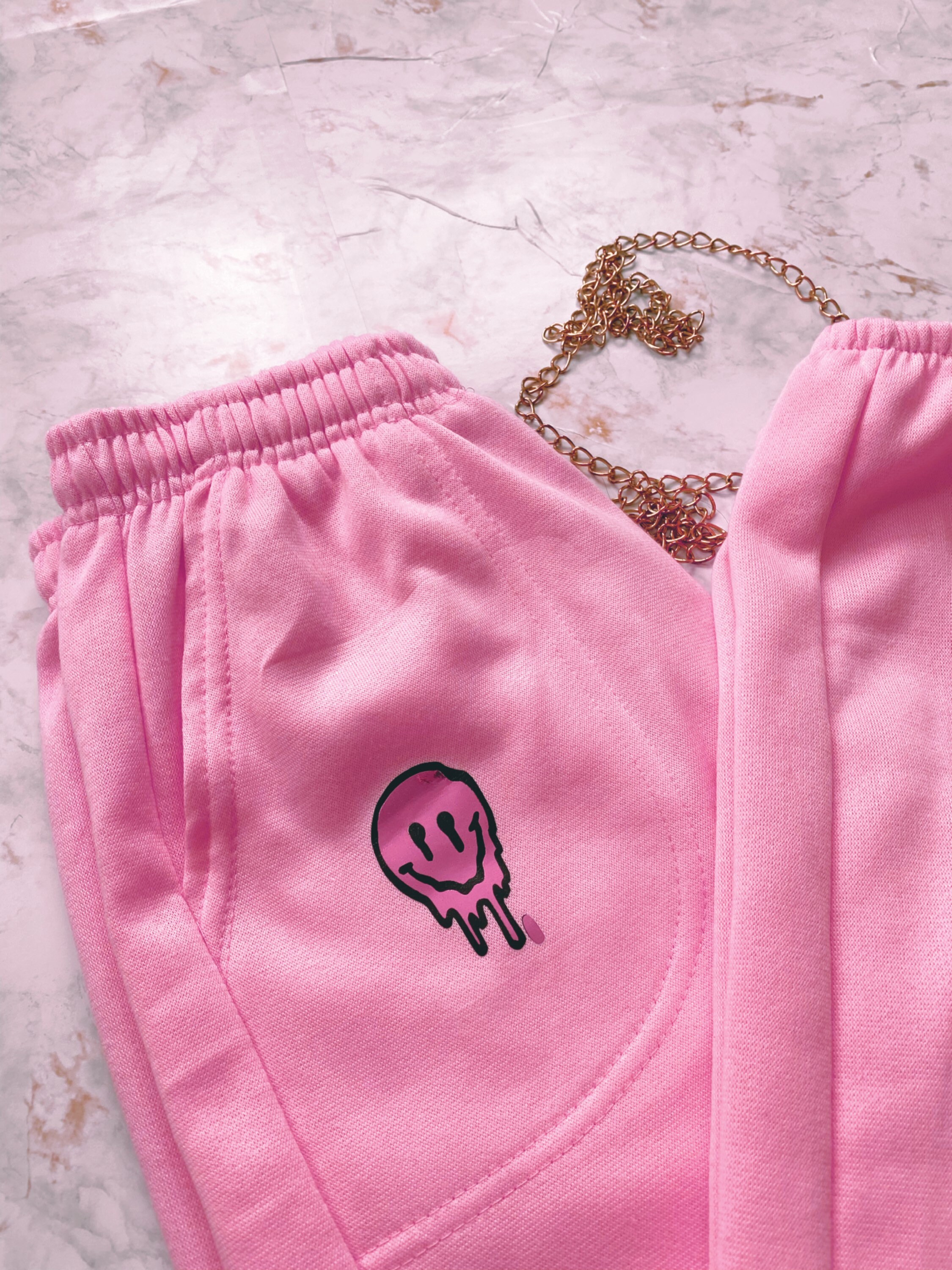 Neon Pink Holographic Dripping Smiley 