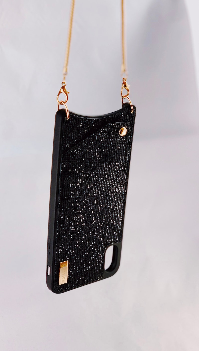IPhone Case Crossbody with Chain Cute Bling Black Phone Etsy