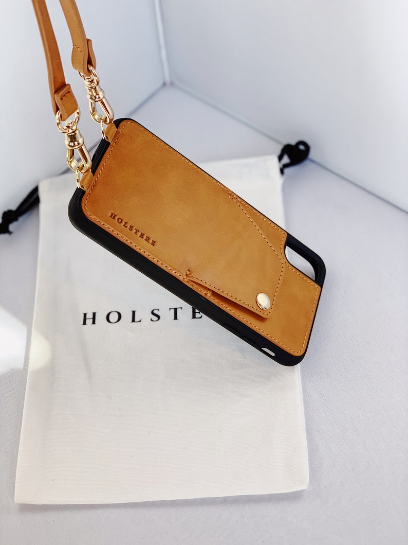 Genuine Leather Tan iPhone Case Crossbody Purse w/ Adjustable | Etsy