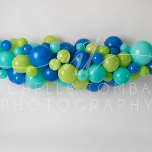 Boys Balloon Garland &gt;&gt; digital backdrop for photography composite &gt;&gt; blue green boy birthday white seamless paper