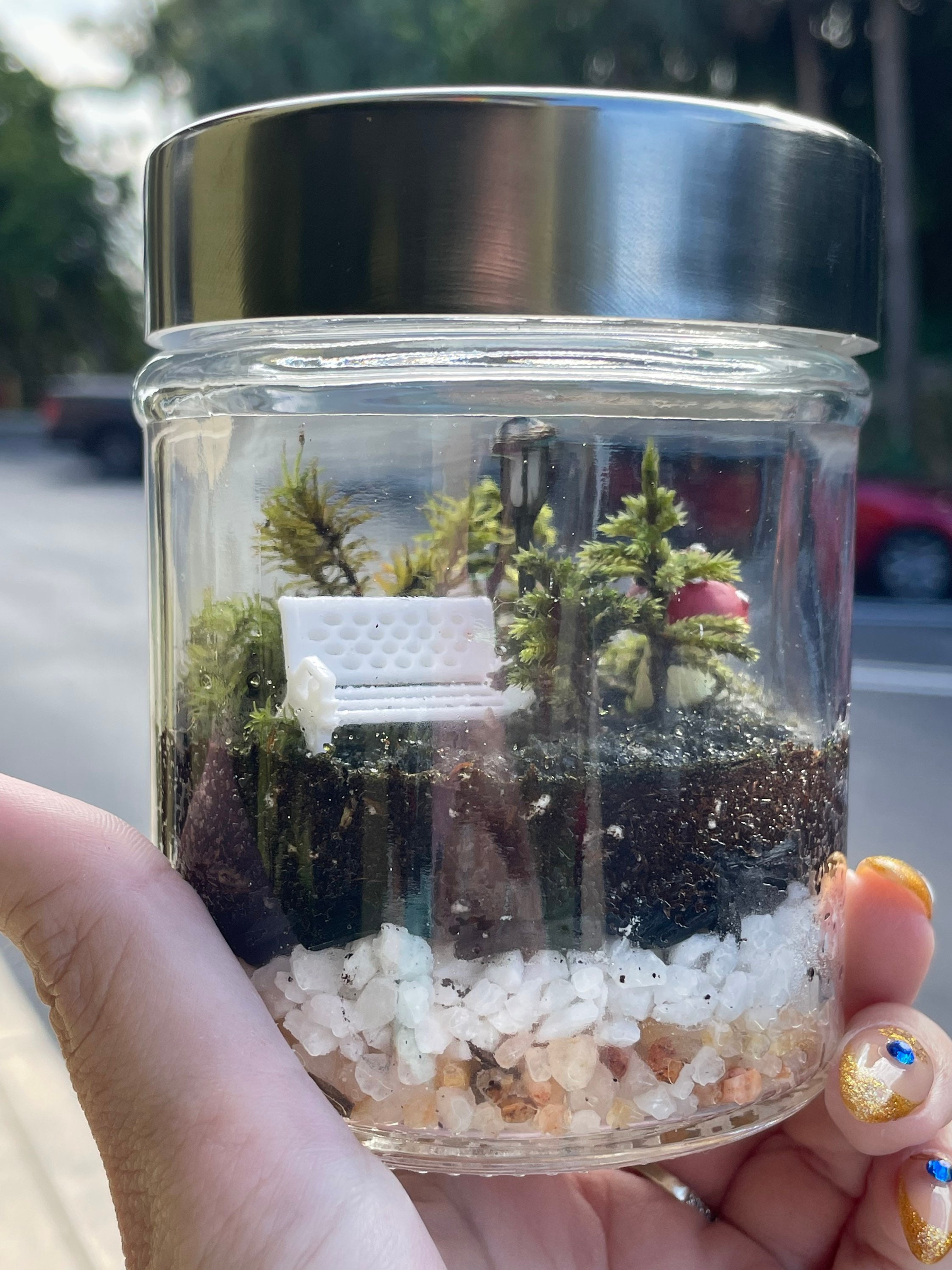 Mini Terrarium With LIVE Moss Park Bench Lamp Post and Cute Etsy