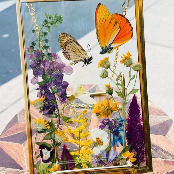 Pressed flower frame with preserved butterfly