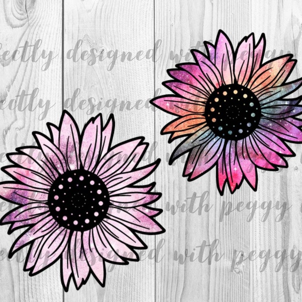 4 Designs! Bright Galaxy Sunflowers PNG Digital Download sublimation