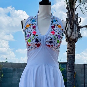 Halter Embroidered Floral Dress/Floral Embroidered Dress