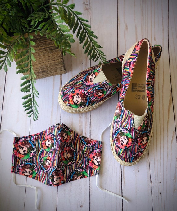 Blue Frida Kahlo Summer Flats W Face Mask