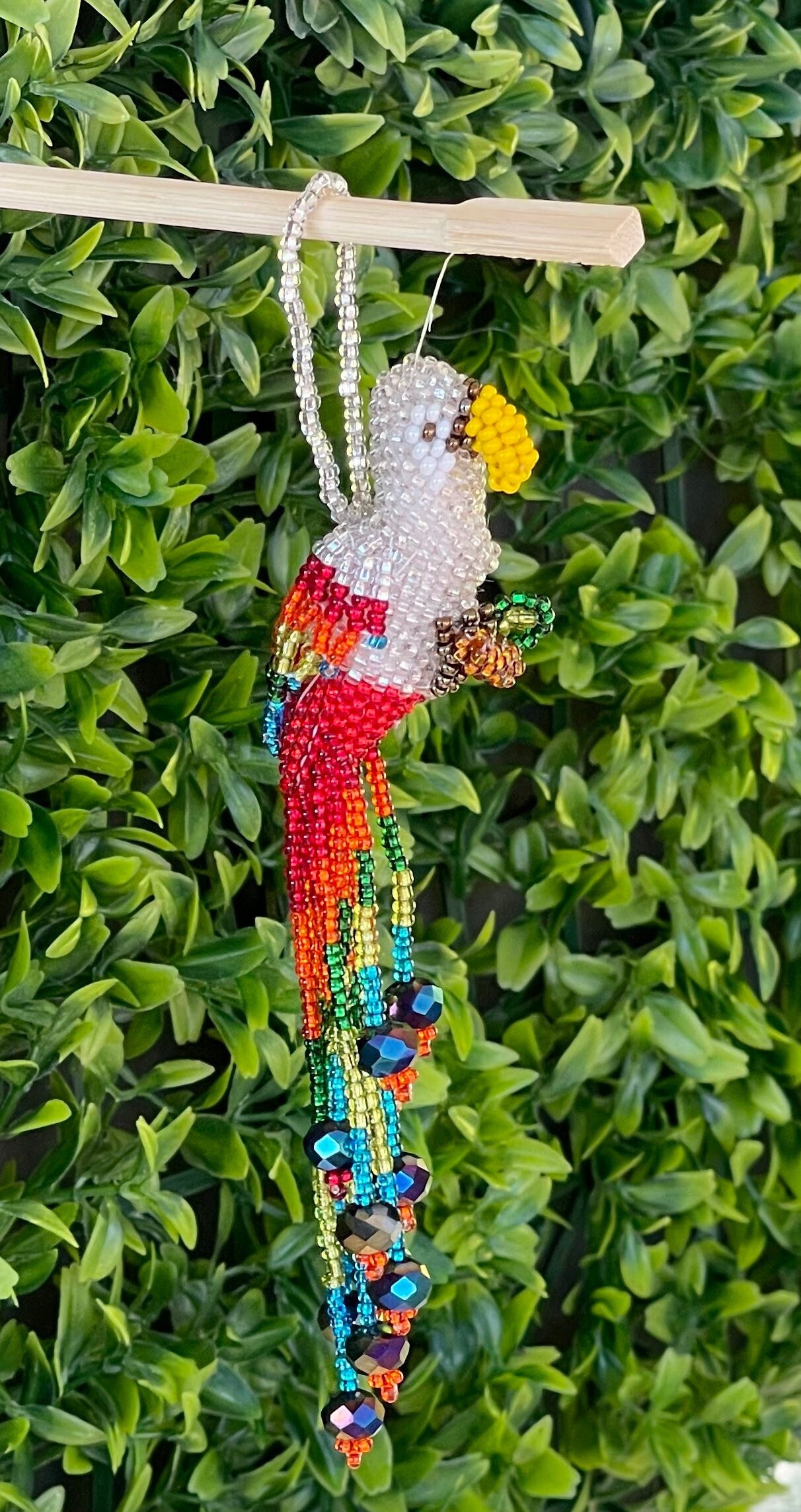 Silver Chaquira Beaded Parrot Keychain/hanging Décor/rearview