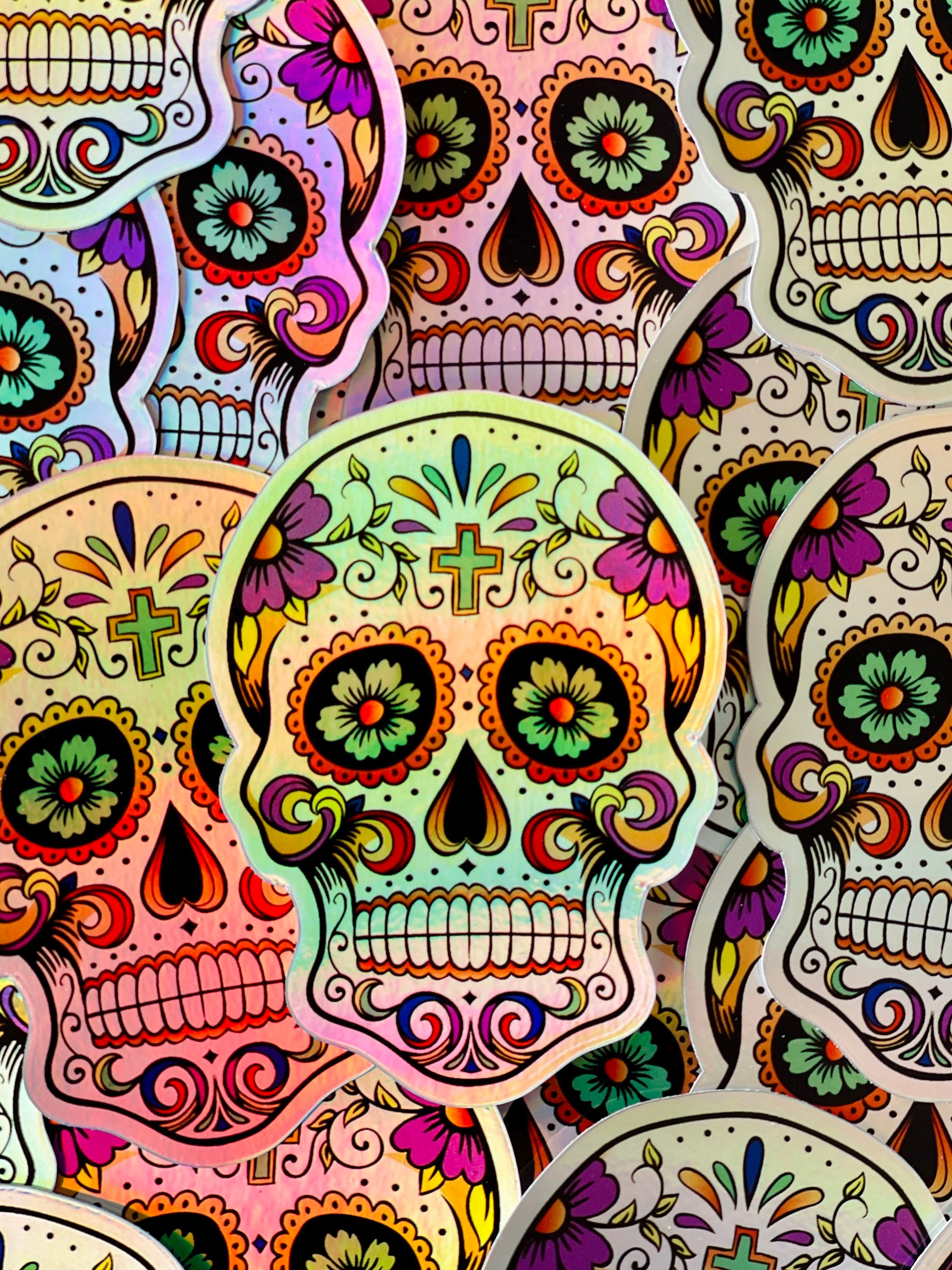 Sugar Skull Day of the Dead Holographic Waterproof Sticker/dia De Los ...