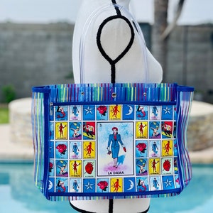 Medium Lotería La Dama Mesh Market Bag, Lotería Recycle Mesh Grocery Bag, Lotería Multi-purpose tote bag