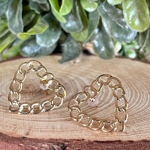 Heart Link Earrings ,Chain Heart  Earrings, Valentine’s Day Heart Earrings, Glitter, Gift for Her