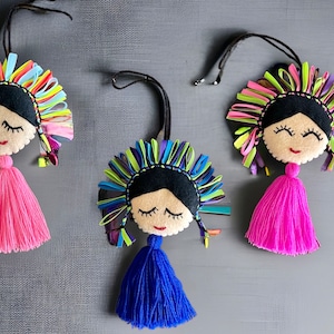 Maria Muñeca Pirse Tassel, Maria Bonita Hanging Decor, Mexican Rag-doll Handmade Tassels, Purse Tassel