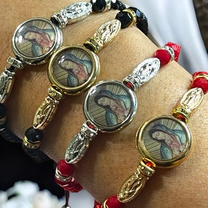 Virgen De Guadalupe Braided Bead Bracelet/Red Our Lady Mary Bracelet/Black Guadalupe Bracelet/Gifts for her/Gifts for Him