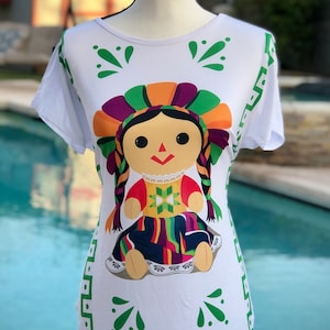 Mexican Rag Doll/ Muñeca Maria Cotton Tee Lg/Spring T-Shirts/Lightweight Summer Shirts/Gifts For Her/Rag Doll Shirts