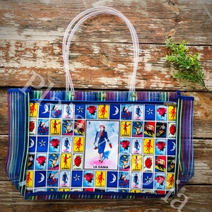 Large Lotería La Dama Mesh Market Bag, Lotería Recycle Mesh Grocery Bag, Lotería Multi-purpose tote bag