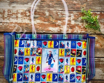 Large Loteria La Dama Mesh Market Bag Loteria Recycle Mesh Grocery Bag Loteria Multi purpose tote bag