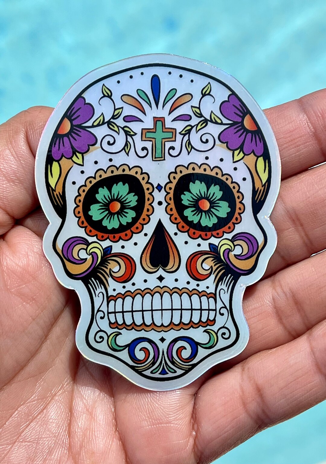 Sugar Skull Day of the Dead Holographic Waterproof Sticker/dia De Los ...