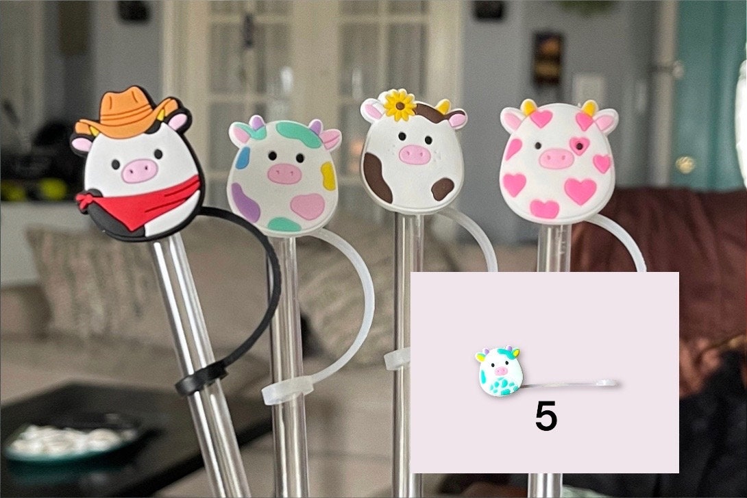 Squishmallows Straw Dust Covers, Squish Cows tumbler straw dust caps