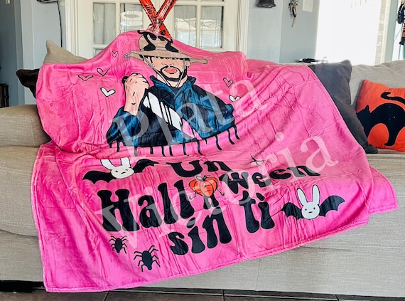 Pink Bad Bunny Halloween Throw Un Halloween Sin Ti Blanket Bad