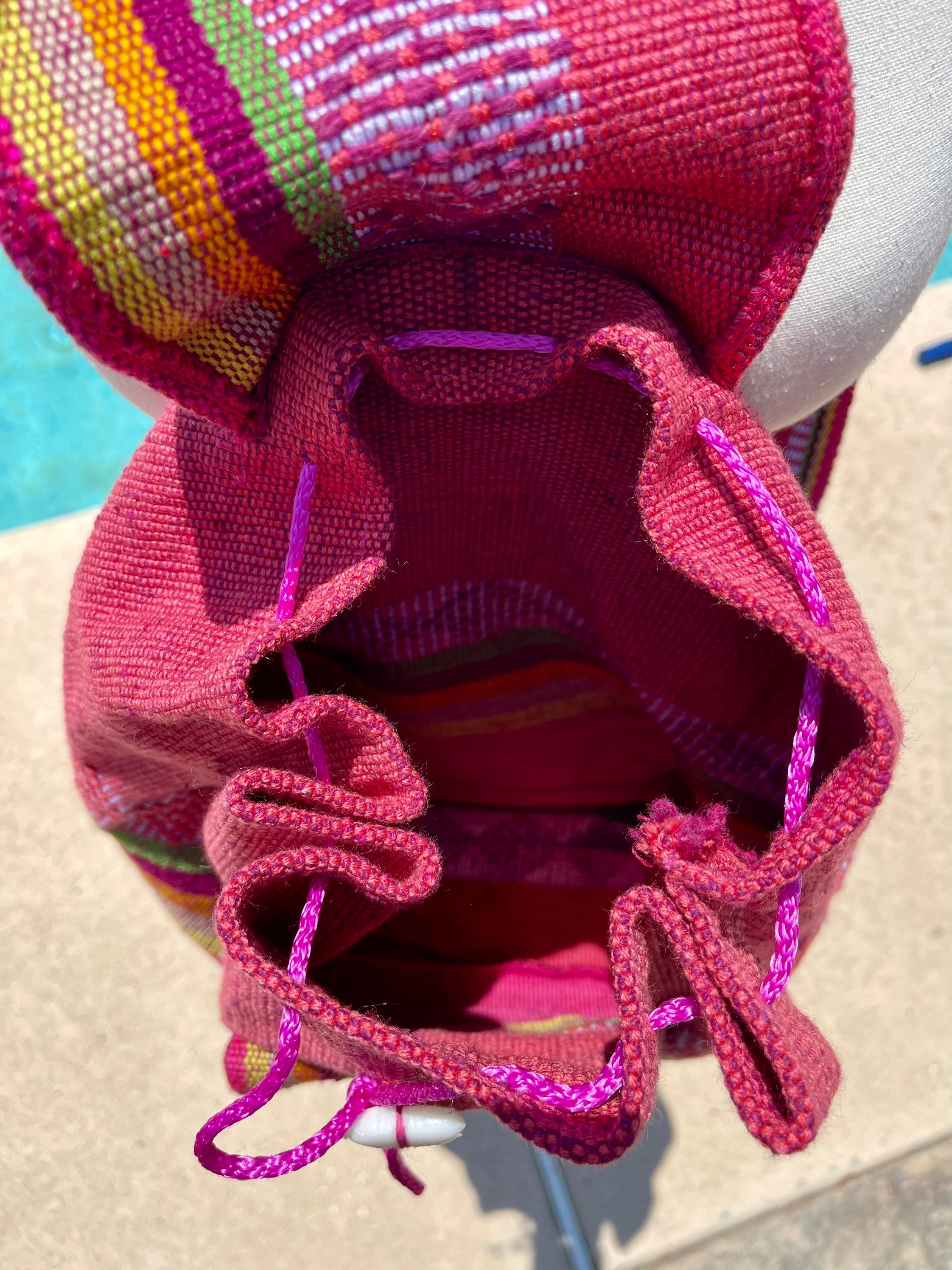 Coral Pink Artisanal Woven Backpack Bag, Boho Handmade Bag 