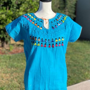 Medium Embroidered Dancing Dolls Blouse, Bohemian Blouse, Boho Embroidered Blouse,