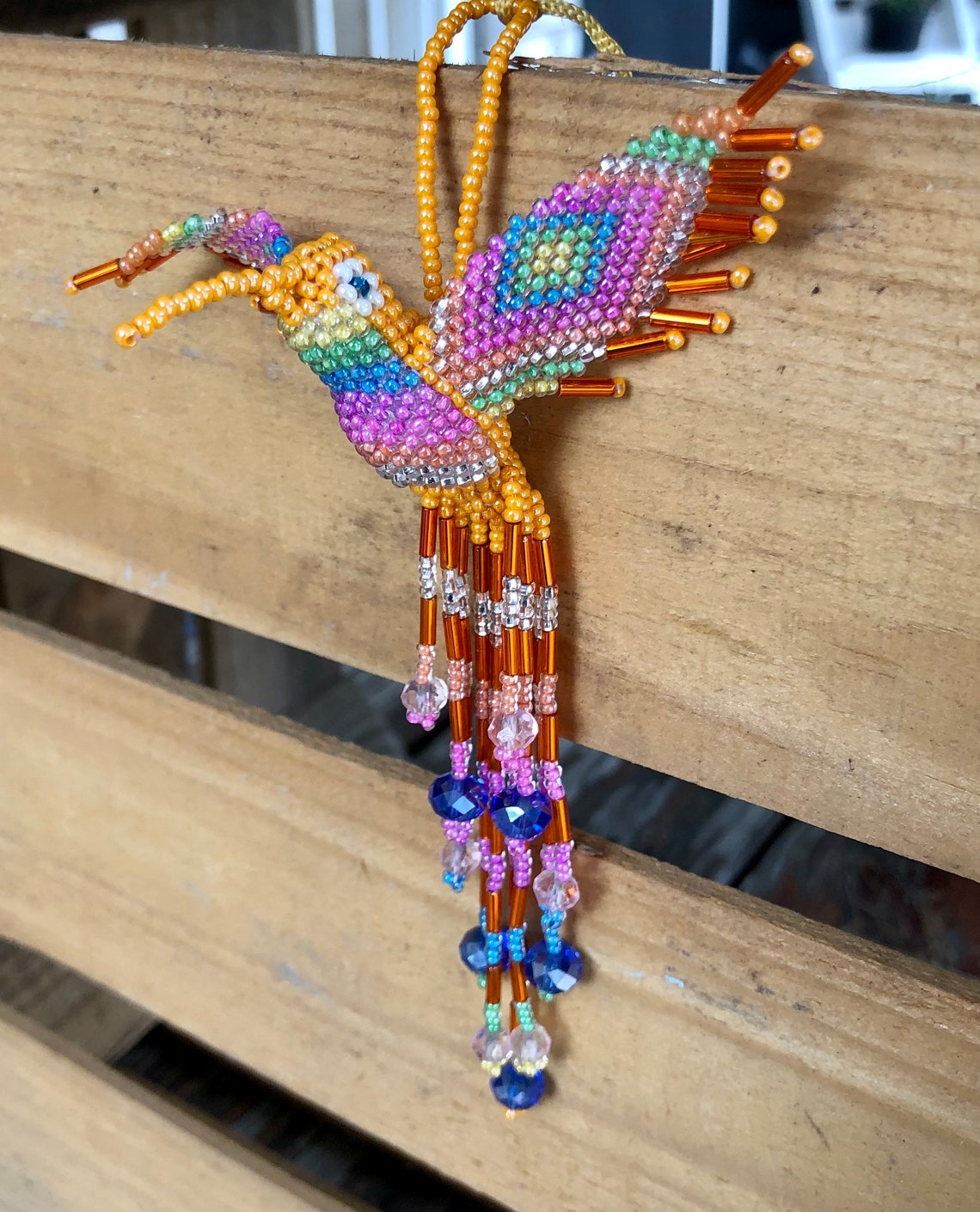 Glass Bead Hummingbird Keychain/Small Hanging Decor Etsy