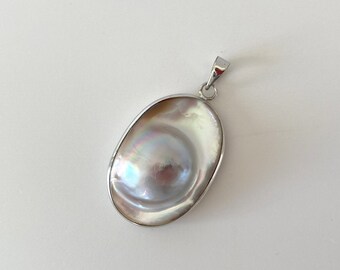 Balinese sterling Silver Pendant White Mabe Pearl silver 925 Bali granulation art jewelry #1pm