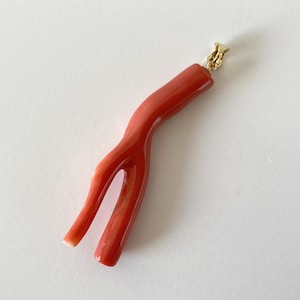 Natural Momo Coral Branch Pendant, Japanese Orange Coral, Length 52mm, Natural Color, Silver Bail (Gold-Plated), Natural Shape