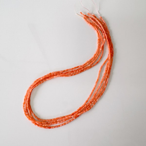 Natural Deep Sea Coral rice (tube) shape strands ,15.7",40cm, Pink/orange coral rice shape strands for jewelry making, Price per strand