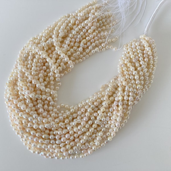 5-6mm Japanese Akoya Pearl Semi-Baroque Beads, Genuine Akoya Pearl, Full Strand, 40cm , 15.7", Salt water cultured pearl