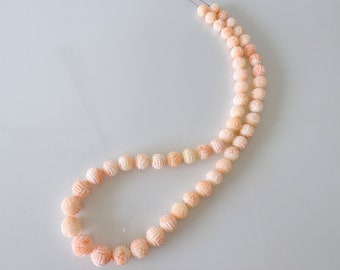 Natural Deep Sea Coral Round Carved Beads Strand 6.7-10.8mm, 15.7inches, 40cm, Natural Pink/Orange Color Coral