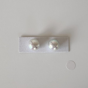 Japanese Akoya pearl 9.6mm, Light Blue Color, Half-Drilled Nearly Round/Semi-round loose, Natural Color, Price per Pair, Salt water pearl