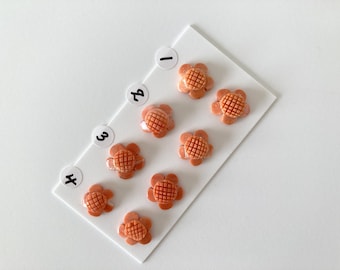 Japanese Momo Coral Flower Carvings: Natural Orange Pair - Half-Drilled, Genuine Coral for Jewelry Making