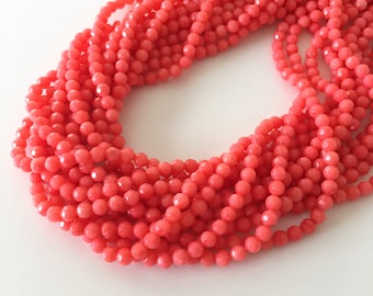 Pink bamboo coral 4mm faceted beads strands, cut beads strands, 15.7inches,40cm, pink sea bamboo, price per strand (colored)