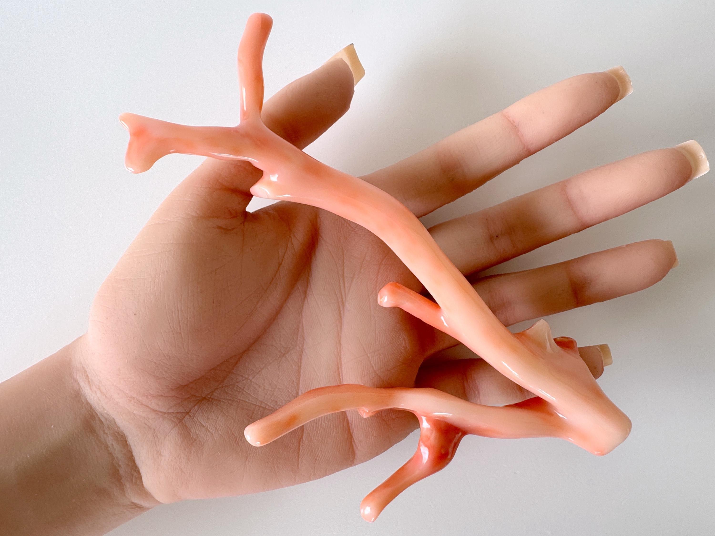 深海珊瑚の枝 - 天然ピンクオレンジ珊瑚 - 本物のばら売り、14.5 x 7