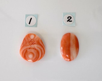 Natural Momo Coral Oval Cabochon, Orange White Gemstone (Half-Drilled Hole)