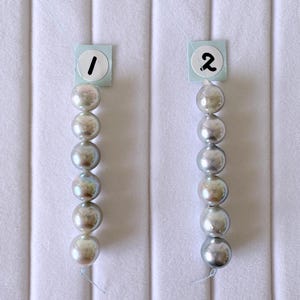 Japanese Blue/Silver color (cobalt treated) Akoya Pearl Beads, 7-7.5mm, Mini Strand, Short Strand of 6 Pieces, Cultured in Sea Water