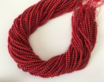 Bamboo Coral Strand - Red Dyed Beads, 3.5-4mm Size, 15.7in Length - Jewelry Crafting Supplies