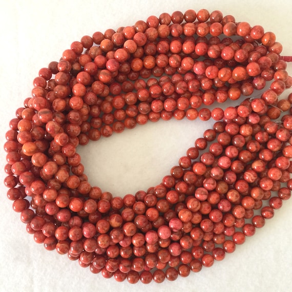 Natural Sponge Coral Strands, Bright Red Color,
