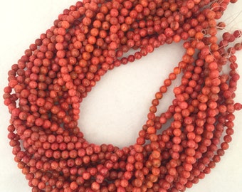 Natural sponge coral 5.5-6mm strands, Bright red color, 15.7inches, 40cm, Apple coral strands, Wholesale, Price per strand