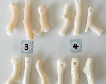 Pink / White Coral Branch Loose: Set of 3 Genuine Midway Coral, Natural Deep Sea, Craft Supplies, Drilled Holes