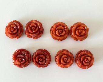 Natural sponge coral  rose 18mm loose, Red color, for jewelry making, pair for earrings, Price per pair