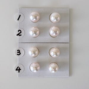 Japanese Akoya Cultured Pearl 8-8.5mm, White/Pink overtone Color, Half-Drilled Round loose, Price per Pair, Salt water pearl