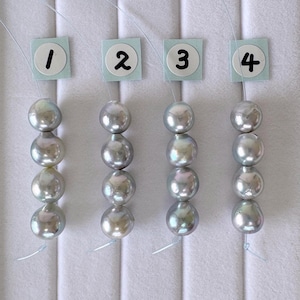 Japanese Natural blue/silver color Akoya Pearl Beads, 7.5-8mm, Mini Strand, Short Strand of 4 Pieces, Cultured in Sea Water