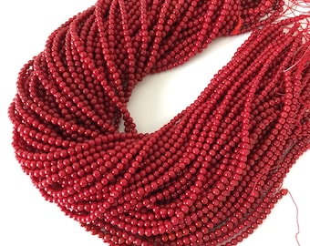 Bamboo Coral Strand Jewelry Beads, Red Dyed 4-4.5mm (15.7in Length, Natural Material, Crafting Use)
