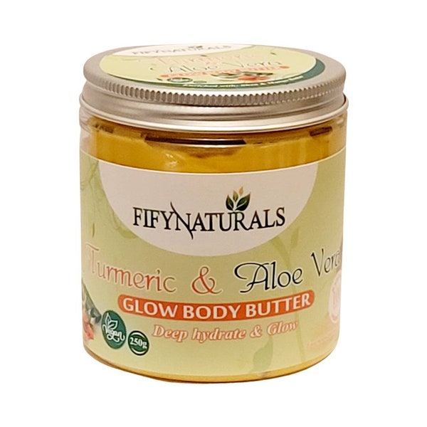 Turmeric And Aloe Vera Glow Body Butter/Turmeric And Aloe Vera Glow Body Scrub/ Skin Brightening lotion. No stain. Made in uk